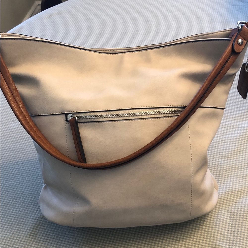 Denver Hayes Cream with Brown Accents Shoulder Bag RoomyLightweight Tote #871